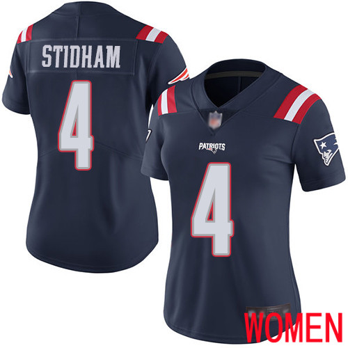 New England Patriots Limited Navy Blue Women 4 Jarrett Stidham NFL Jersey Rush Vapor